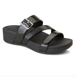 VIONIC PACIFIC RIO TEXTURED BLACK SLIDE SANDALS